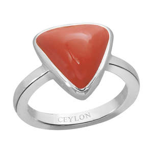 NOVAMART Fine Certified Italian Coral Moonga Triangular Gemstone <b>Ring</b>-Inlay Technology Bezel Setting Unisex DGTL Everyday Wear W - Product Image 1