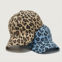 Casquette de baseball en gros, logo personnalisé OEM, broderie, 6 panneaux, coton, couronne structurée, uni, imprimé léopard, chapeau de sport