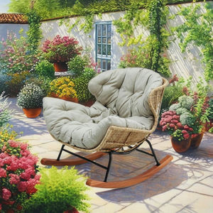 Silla Relax Benely con Cojín de Lona, Elegantes y Cómodas Tumbonas de Ratán para Sala de Estar, Muebles de Exterior para Uso en Villas y Hoteles - Product Image 2