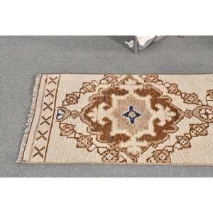 พรมตุรกีวินเทจ2x11.1ft ลาเท็กซ์ขนสัตว์ลาเท็กซ์สำหรับวัยรุ่นการเย็บปะติดปะต่อกันบริเวณกว้างสีน้ำตาลเบจแบบชนบทแฮนด์เมด - Product Image 2