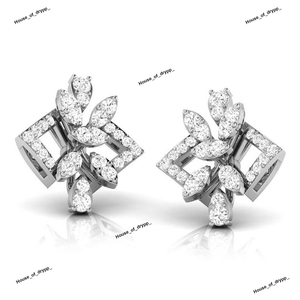 Boucles d'oreilles clous géométriques carrées argentées avec détails en moissanite marquise, design moderne et luxueux glacé - Product Image 2