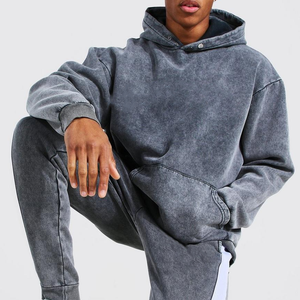 Sweat à capuche personnalisé streetwear avec strass, broderie, lourd, vintage, délavé à l'acide, appliqué, style boxy pour homme - Product Image 5