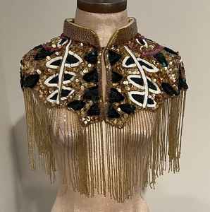 Elegante capa burlesca con hebras de cuentas lentejuelas hermosa silueta recta sujeta el cuello envoltura festiva para ocasiones de Club - Product Image 1