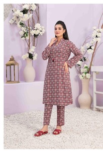 Vestido paquistaní transpirable Salwar Kameez de lino de alta calidad para mujer estilo estampado de moda modesta - Product Image 3