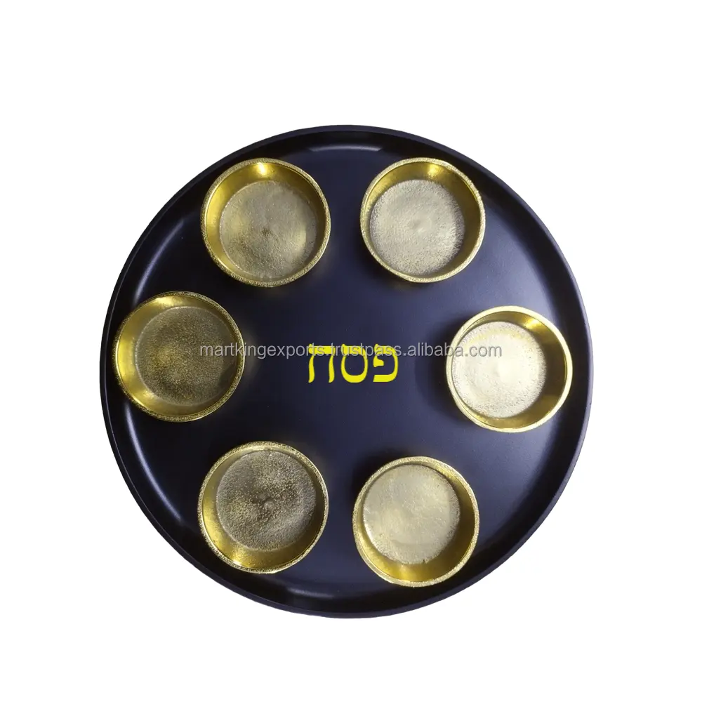 Customized Color Metal Seder Plate Black Gold Bowls for Passover Judaica Jewish Pesach Matzah Round Seder Plate Low Shipping