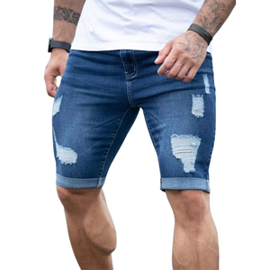 Custom Mid-Waist Summer <b>Fashion</b> Denim Shorts for Men High Quality 100% Cotton Blue Ripped Skinny Casual Streetwear Eco-Friendly - Product Image 1