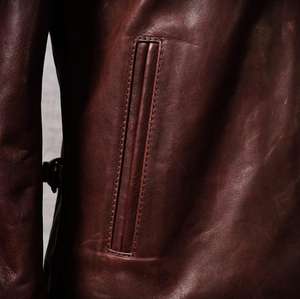 Chaqueta de bombardero larga de cuero de fabricante personalizado de alta calidad para hombres Cuero de longitud completa de calidad superior - Product Image 3