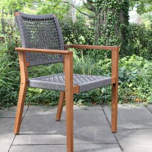 Modern Comfortable Outdoor Dining Chair with Teak Wood Frame Tapered <b>Legs</b> Embossed Design Woven Seat Backrest <b>Armchair</b> for Patio - Product Image 1