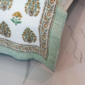 Beautiful 100% Cotton <b>Quilts</b> Decor Hand Block Print Designer Bedsheets <b>Quilts</b> Featuring Flower Pattern Handmade Designer <b>Quilts</b> - Product Image 1