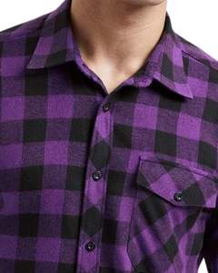 Custom <b>Men</b> Purple Black Plaid Flannel <b>Shirt</b> Long Sleeve Button Up Casual Winter Warm Check <b>Shirt</b> <b>With</b> Chest <b>Pocket</b> OEM Wholesale - Product Image 2