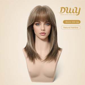 Haley C-DWY 16-Inch Long Wave Light Tea <b>Brown</b> Synthetic <b>Wig</b> Bionic Silk Top Glueless Transparent New Technology Straight Medium - Product Image 4