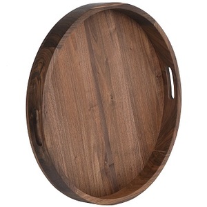 Bandeja otomana de madera de acacia, bandeja de servicio de madera grande de 20 pulgadas con asas, bandeja de servicio decorativa redonda para cena, barbacoa - Product Image 1