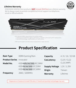 KINGSMAN GAMING Memoria RAM DDR4 Negra de 32GB 3200MHz para Computadoras de Escritorio para Juegos, en Existencia, Garantía de por Vida - Product Image 4