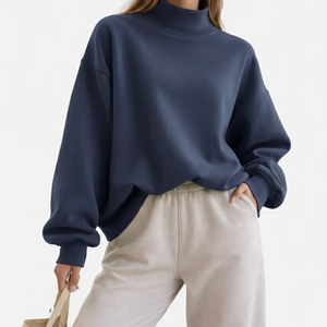 OEM Custom Logo High Quality 100% Cotton French Terry Varsity Oversized Pilates <b>Yoga</b> Reversible Women's Mockneck <b>Sweatshirt</b> - Product Image 1