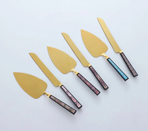 Embossed Design Brass Gold & Stainless Steel <b>Cake</b> <b>Server</b> and Slicer Set for Wedding and Party Uses Hot Selling - Product Image 5