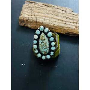 Amos Jake <b>Adjustable</b> Cluster <b>Ring</b> Mixed Turquoise & Sterling Silver Bezel Setting Inlay Gift - Product Image 1