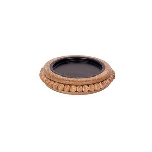 Porte-bougie rond en bois artistique avec motif de perles pour la décoration de la maison, l'affichage sur l'étagère, la table à manger, l'accent de la chambre à coucher, en provenance d'Inde - Product Image 2