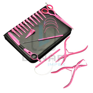 Multi Functional Hair Extension <b>Tools</b> Kit Stainless Steel Hair Extension <b>Tool</b> <b>Set</b> in <b>Pink</b> Color With Free Custom Brand Labelling - Product Image 2