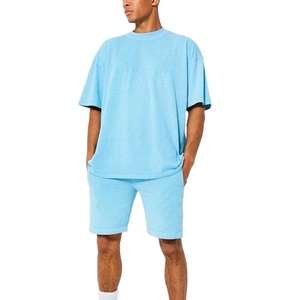 Best Selling Customized Logo Breathable <b>Knitted</b> Solid Summer Casual 2-Piece Oversized Men's Shorts <b>Set</b> with Embroidery 2027 - Product Image 1