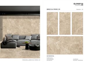 Carreau de sol en porcelaine émaillée polie de 600x1200mm Carreaux de sol muraux de style naturel aspect marbre brillant - Product Image 3