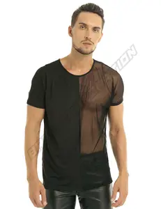 Camisetas deportivas de manga corta para hombre, blusa transparente de malla, Top para fiesta, Club y playa