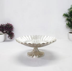 Aluminio plateado afilado en relieve superficie cruda diseñador frutero elegante calidad Premium Vintage frutero MESA CENTRO DE MESA - Product Image 2