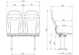 Chaise de siège de bus en plastique d'injection urbaine de haute qualité avec de superbes tarifs châssis en aluminium et accoudoirs de rembourrage - Product Image 3