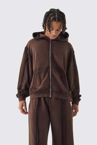 Personalizado en todo el mundo de gran tamaño Boxy Zip Through Loopback Sudadera con capucha Pantalones de chándal Conjunto con pantalón de carga y chándal de Jogger ancho - Product Image 3