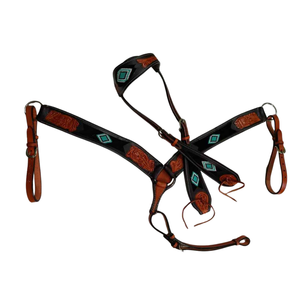 Beautifully Handcrafted <b>Floral</b> Carved Headstall and Breastplate Newly Made From Leather - Product Image 1
