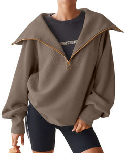 Wholesale <b>Women's</b> Oversized Long Sleeve Pullover Sweatshirt Custom Logo Crewneck in <b>Black</b> 100% Cotton for Winter - Product Image 5