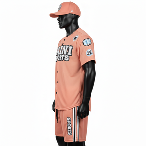 Ensemble short de baseball pour homme en tissu maille polyester premium respirant couleur pêche avec logo personnalisé en twill pour homme - Product Image 3