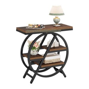 Table d'appoint traditionnelle de qualité supérieure en bois et ronde à cadre en métal noir pour bureau à domicile à des prix raisonnables - Product Image 4