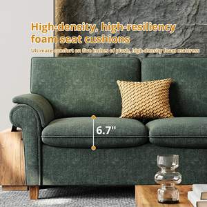 Moderno sofá de chenilla verde de 3 plazas, cómodos asientos extra profundos con puerto USB, juego de madera para sala de estar, apartamento, salón - Product Image 3