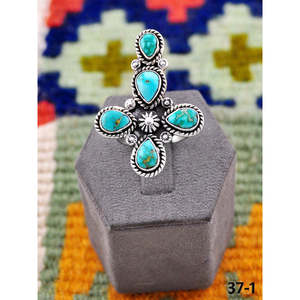 Bague ajustable artisanale en turquoise émeraude de la Vallée du Sud-Ouest et argent sterling, avec technologie d'incrustation à sertissage clos, idéale pour un cadeau - Product Image 1