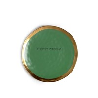 Revêtement en poudre de couleur verte avec bords plaqués or Grand plateau de service à texture martelée en métal de forme ronde design