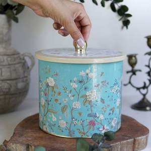 Design Floral Bleu Pastel 3.5L Rangement de Cuisine Poignée de Boîte Ronde en Métal Ø 175x155mm - Product Image 3