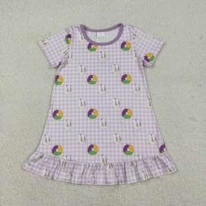 Vestidos Infantiles con Estampado de Donuts de Mardi Gras RTS, Vestidos de Manga Corta para Niñas, Vestido Boutique con Volantes, Ropa Infantil - Product Image 1