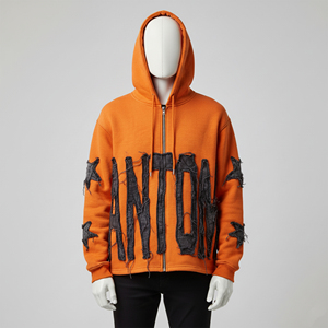 Distress bordado personalizado Sudadera con capucha fabricante de algodón de peso pesado sudaderas con capucha francés Terry sudaderas con capucha desgastadas - Product Image 4