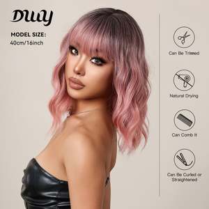 Ava-DWY High Quality Lace Front <b>Wigs</b> for Ombre Pink Curly Synthetic Hair Glueless with Transparent Lace High Temperature Fiber - Product Image 5