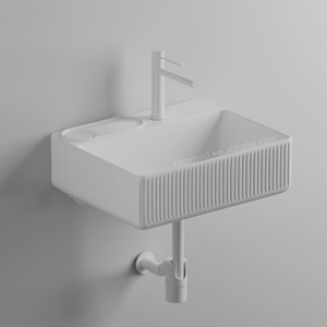 Lavabo Artistico in Ceramica Bianca Lucida Cotta ad Alta Temperatura, 20 Pollici, Doppio Lavabo da Appoggio per <span class=keywords><strong>Bagno</strong></span> con Area di Drenaggio Integrata - Product Image 5
