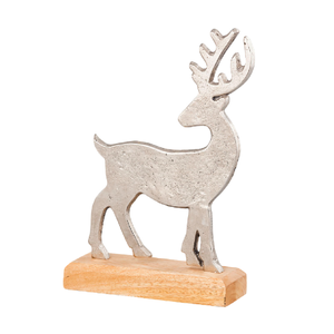 Statue de cerf en métal argenté au design moderne, base en bois, décoration créative pour villa intérieure, sculpture pour table, bureau, décoration de la maison - Product Image 1