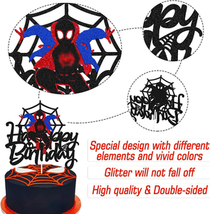 Décoration de gâteau super-héros joyeux anniversaire pour enfants parfait pour les garçons, les filles et les enfants fête d'anniversaire avec finition noire pailletée - Product Image 2