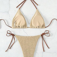 Dames gerimpelde halter driehoekige top, verstelbare strik aan de zijkant, bikiniset met dierenprint aan de voorkant, sexy strandkleding, zwembad, 2-delig