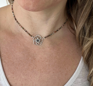Trendy Flower <b>Necklace</b>, Dainty <b>Beaded</b> <b>Necklace</b>, Jasper <b>Necklace</b>, Minimalist <b>Necklace</b> Fringe <b>Beaded</b> Bandana - Product Image 1