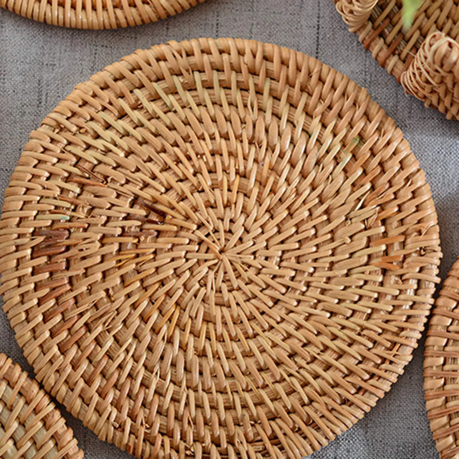 Handmade Natural Rattan Coasters for Drinks Wicker Boho Coasters Woven Coasters for Drinks Set of 6 with Holder