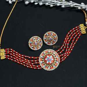 Floral Meenakari Beautiful Choker Set avec Boucles d'oreilles Fine Chokers Colliers - Product Image 3