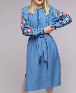 Robe de soirée orientale pour femmes, broderie ballon, manches longues, longueur genou, fente latérale - Product Image 5