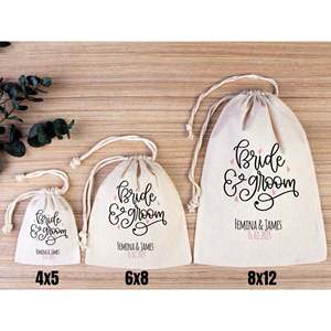 Sacs fourre-tout en coton personnalisés pour mariage, design personnalisé mariée et marié - Product Image 5