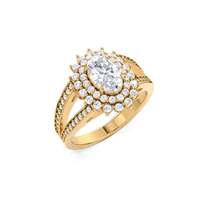 Bague de fiançailles de luxe avec halo de tournesol en diamant ovale de 1,56 ct |   Bague de mariage en or jaune, blanc et rose 18 carats avec motif floral - Product Image 2