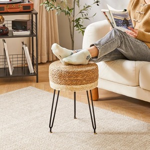 Elegante Reposapiés Rústico de Jacinto de Agua Taburete Otomano Puf Reposapiés Hecho a Mano con Patas de Metal Muebles PARA EL Hogar Hecho de Vietnam - Product Image 4